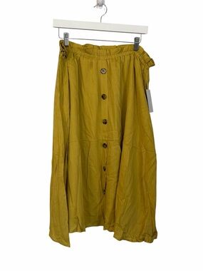 Tulip B Women’s Mustard Yellow Midi Skirt with Front Button Detail Sz XL NWT